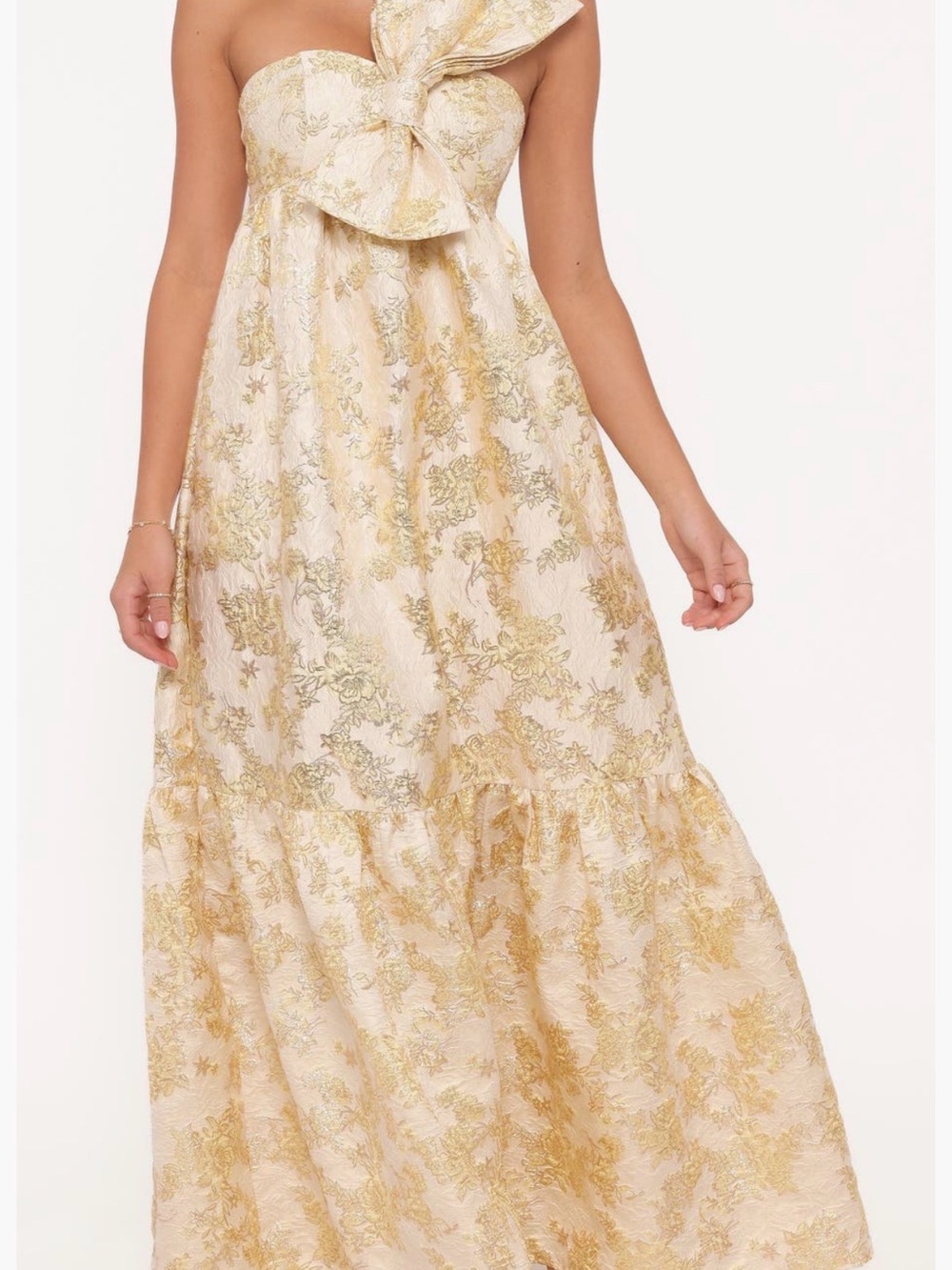 NWT Petal & Pup Betina Bow Front Gold Maxi Dress